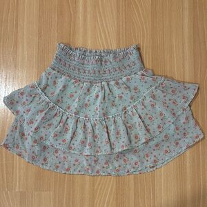 Altar'd State Floral A-Line Skirt - Light Blue and Red